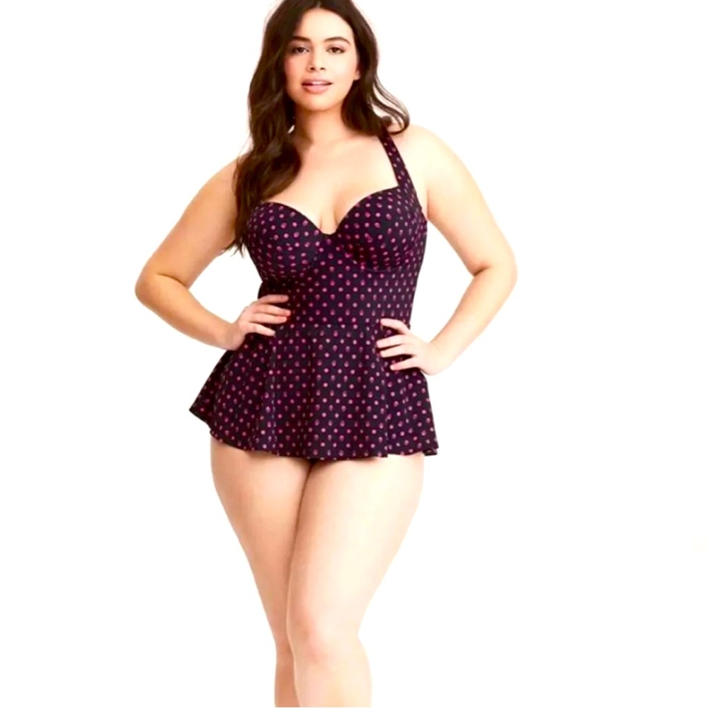 Torrid Black & Pink Skull Dot Print Peplum One Piece Swimwear. NWT. Underwire 3X